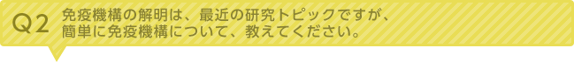 Q2：免疫機構の解明は、最近の研究トピックですが、簡単に免疫機構について、教えてください。