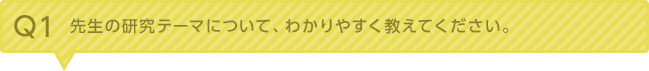 Q1：先生の研究テーマについて、わかりやすく教えてください。